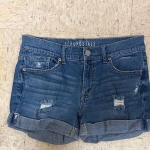 Aeropostale Blue Distressed Rolled Cuff Denim Shorts